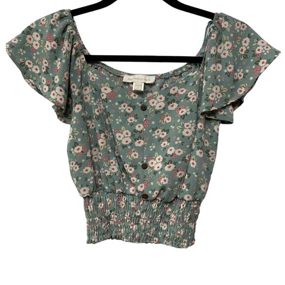 Monteau‎ Los Angeles Ditsy Floral Print Smocked Cropped Top Blouse Romantic S - Picture 1 of 6